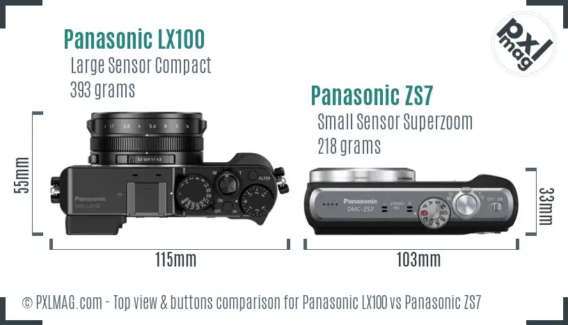 Panasonic LX100 vs Panasonic ZS7 top view buttons comparison