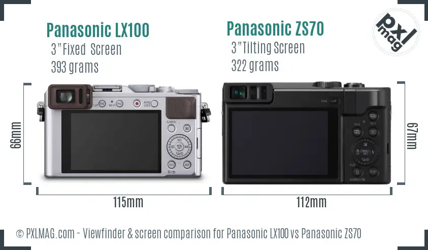 Panasonic LX100 vs Panasonic ZS70 Screen and Viewfinder comparison