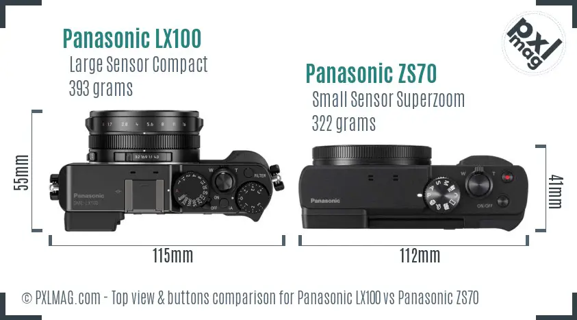 Panasonic LX100 vs Panasonic ZS70 top view buttons comparison