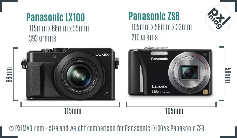 Panasonic LX100 vs Panasonic ZS8 size comparison