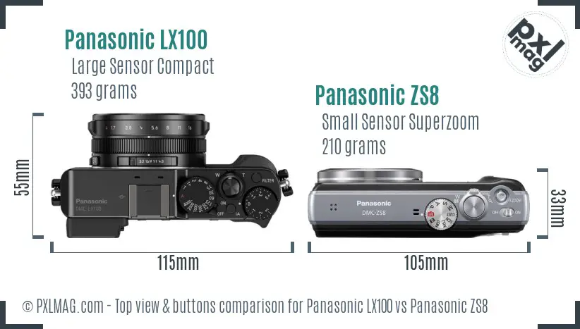Panasonic LX100 vs Panasonic ZS8 top view buttons comparison