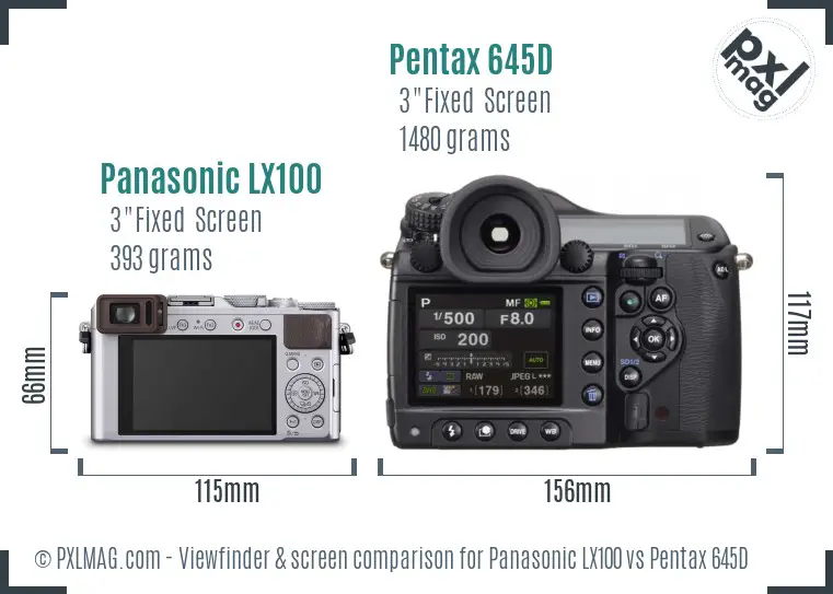 Panasonic LX100 vs Pentax 645D Screen and Viewfinder comparison