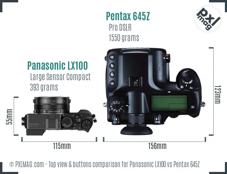 Panasonic LX100 vs Pentax 645Z top view buttons comparison