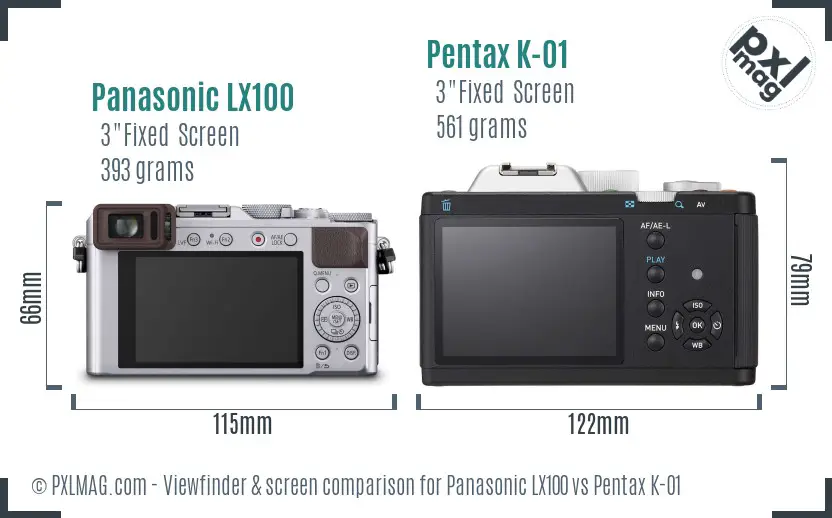 Panasonic LX100 vs Pentax K-01 Screen and Viewfinder comparison