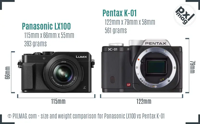 Panasonic LX100 vs Pentax K-01 size comparison