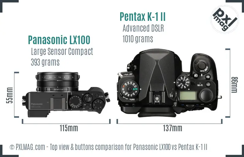 Panasonic LX100 vs Pentax K-1 II top view buttons comparison
