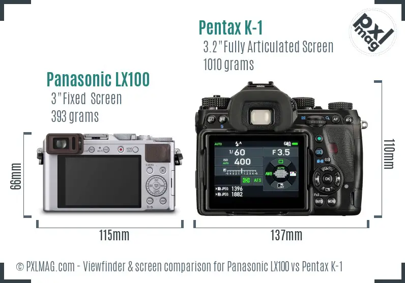 Panasonic LX100 vs Pentax K-1 Screen and Viewfinder comparison