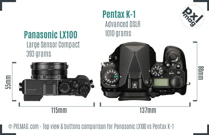 Panasonic LX100 vs Pentax K-1 top view buttons comparison