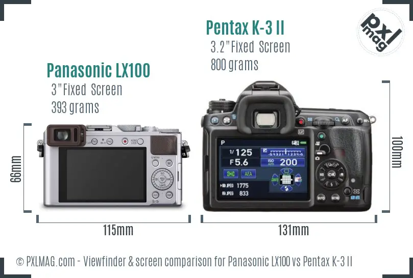 Panasonic LX100 vs Pentax K-3 II Screen and Viewfinder comparison