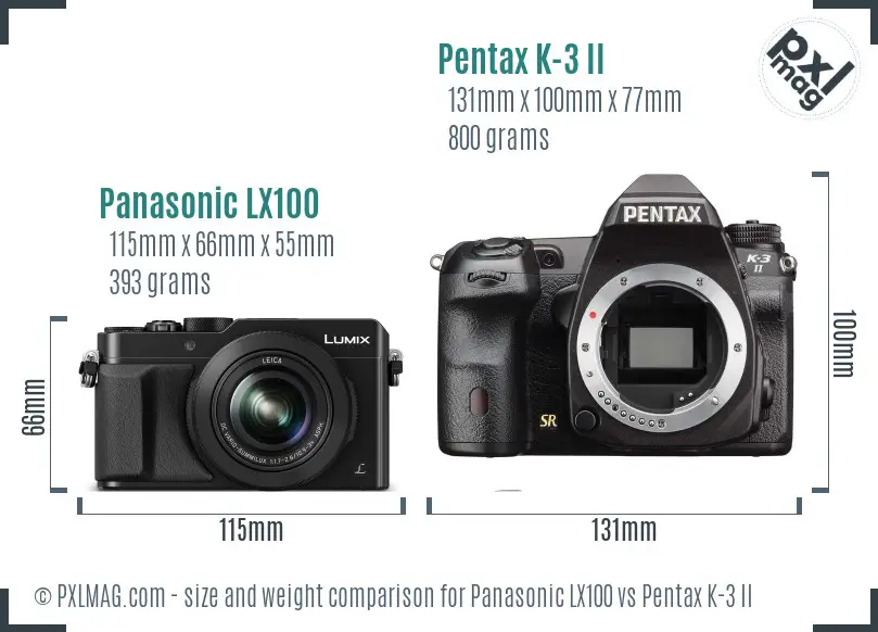 Panasonic LX100 vs Pentax K-3 II size comparison