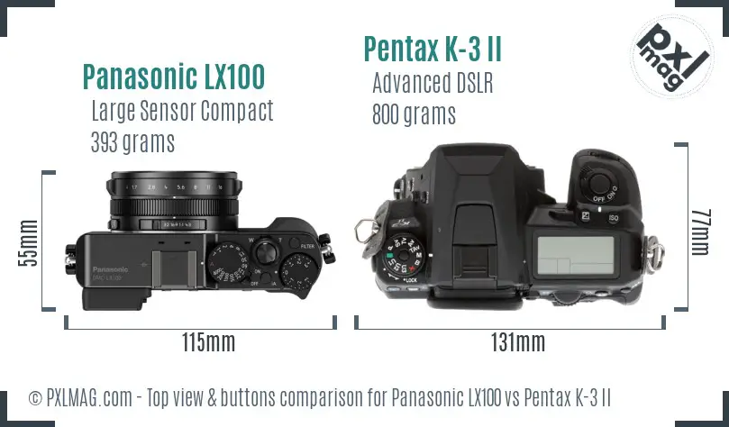 Panasonic LX100 vs Pentax K-3 II top view buttons comparison