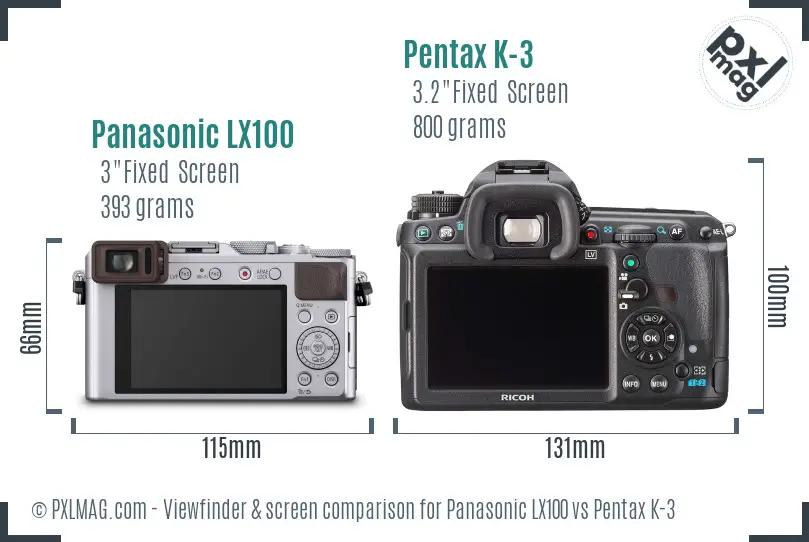 Panasonic LX100 vs Pentax K-3 Screen and Viewfinder comparison