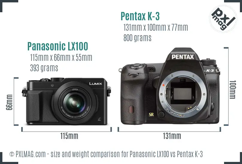 Panasonic LX100 vs Pentax K-3 size comparison