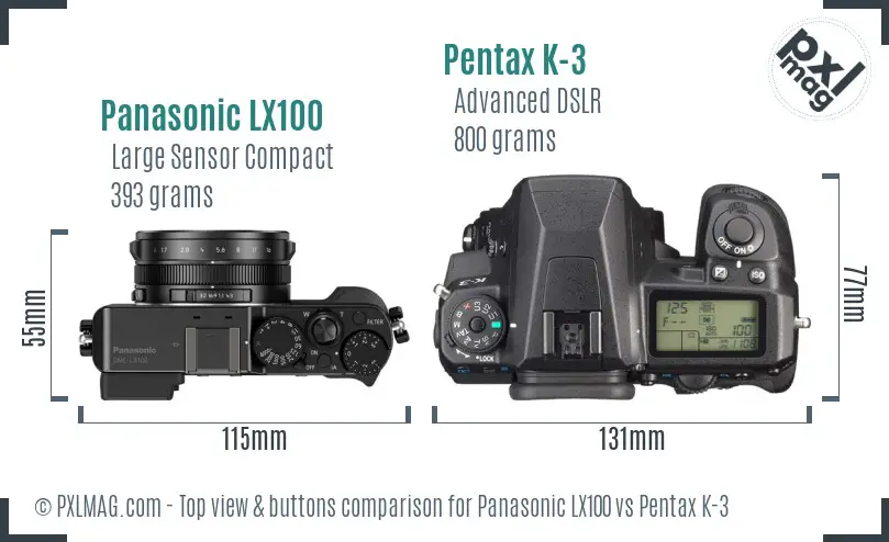 Panasonic LX100 vs Pentax K-3 top view buttons comparison
