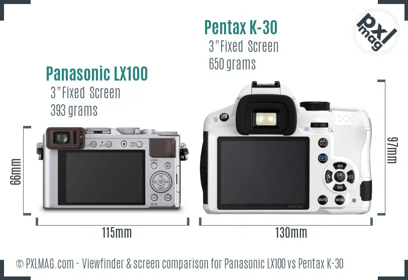 Panasonic LX100 vs Pentax K-30 Screen and Viewfinder comparison