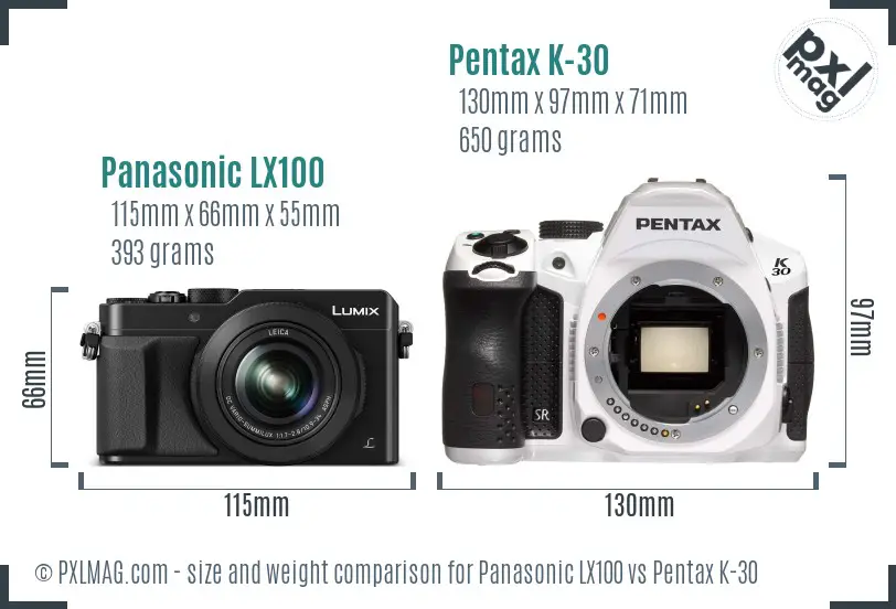 Panasonic LX100 vs Pentax K-30 size comparison