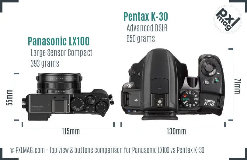 Panasonic LX100 vs Pentax K-30 top view buttons comparison