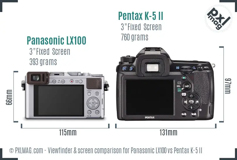 Panasonic LX100 vs Pentax K-5 II Screen and Viewfinder comparison