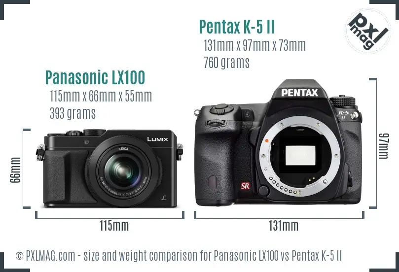 Panasonic LX100 vs Pentax K-5 II size comparison