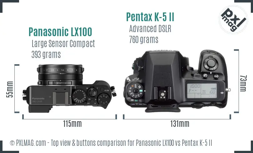 Panasonic LX100 vs Pentax K-5 II top view buttons comparison