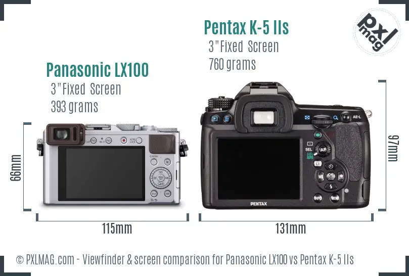 Panasonic LX100 vs Pentax K-5 IIs Screen and Viewfinder comparison