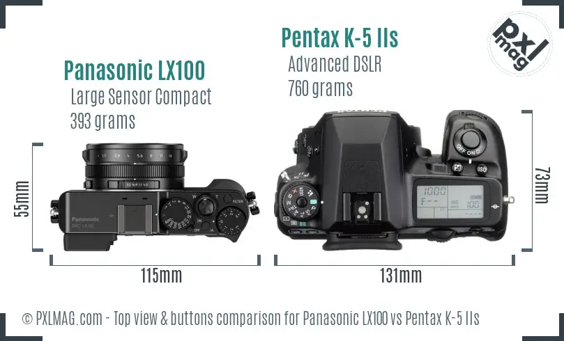 Panasonic LX100 vs Pentax K-5 IIs top view buttons comparison
