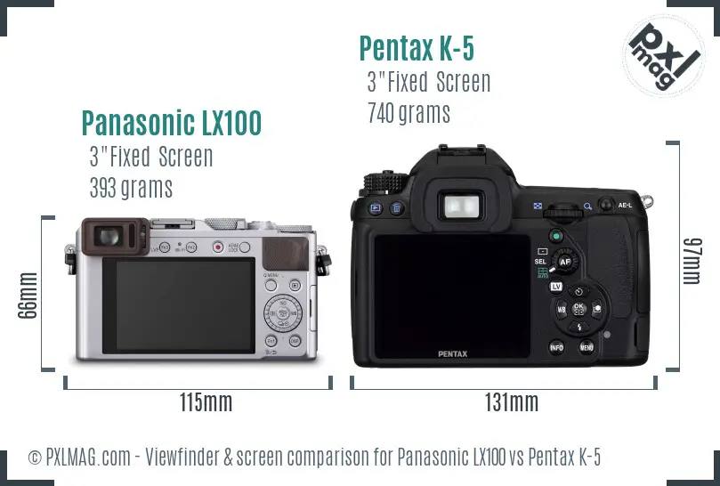 Panasonic LX100 vs Pentax K-5 Screen and Viewfinder comparison