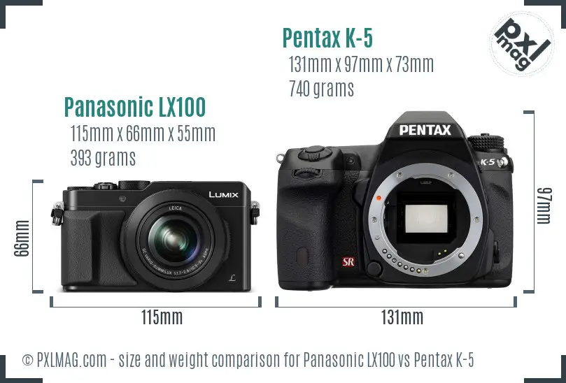 Panasonic LX100 vs Pentax K-5 size comparison
