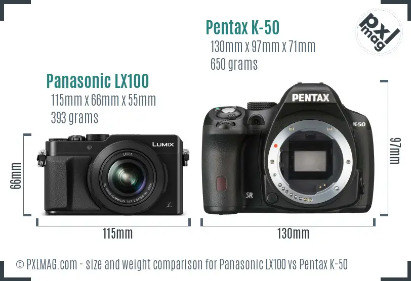 Panasonic LX100 vs Pentax K-50 size comparison