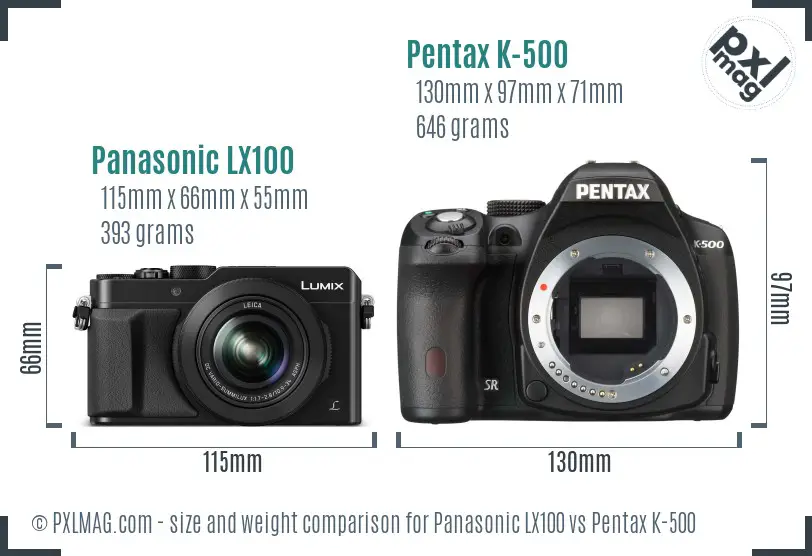 Panasonic LX100 vs Pentax K-500 size comparison