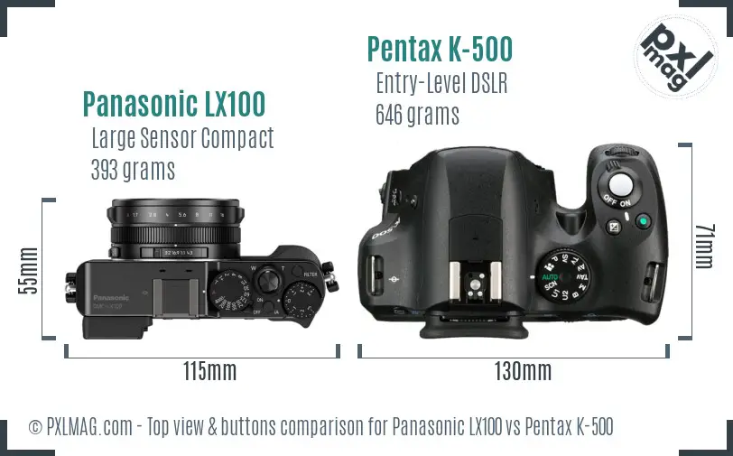 Panasonic LX100 vs Pentax K-500 top view buttons comparison