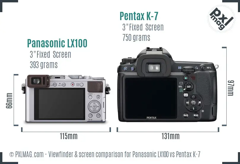 Panasonic LX100 vs Pentax K-7 Screen and Viewfinder comparison
