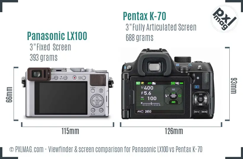 Panasonic LX100 vs Pentax K-70 Screen and Viewfinder comparison