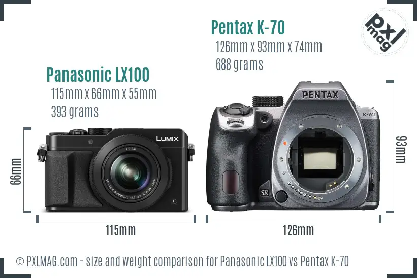 Panasonic LX100 vs Pentax K-70 size comparison