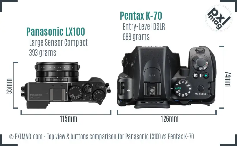 Panasonic LX100 vs Pentax K-70 top view buttons comparison