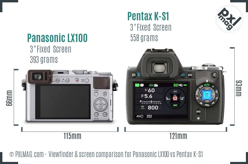 Panasonic LX100 vs Pentax K-S1 Screen and Viewfinder comparison