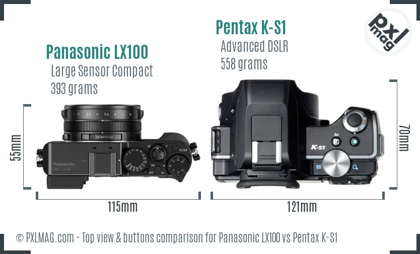 Panasonic LX100 vs Pentax K-S1 top view buttons comparison