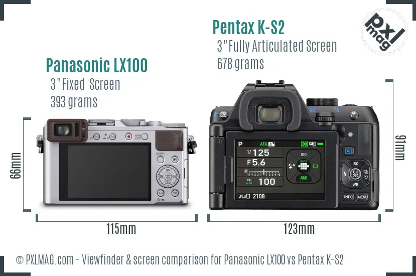 Panasonic LX100 vs Pentax K-S2 Screen and Viewfinder comparison