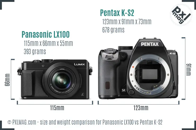 Panasonic LX100 vs Pentax K-S2 size comparison