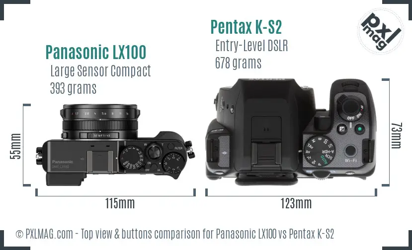 Panasonic LX100 vs Pentax K-S2 top view buttons comparison