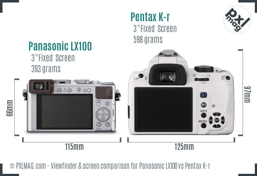 Panasonic LX100 vs Pentax K-r Screen and Viewfinder comparison