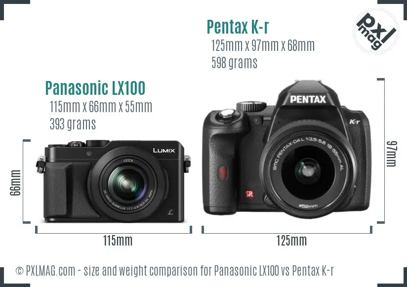 Panasonic LX100 vs Pentax K-r size comparison