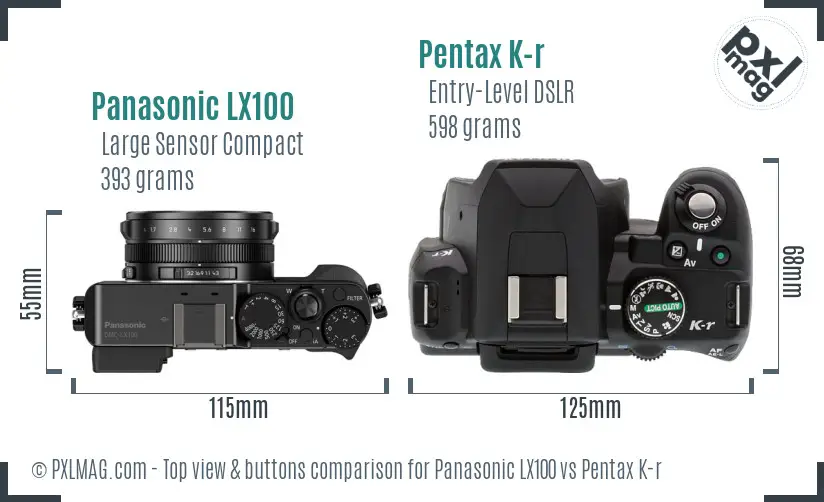 Panasonic LX100 vs Pentax K-r top view buttons comparison