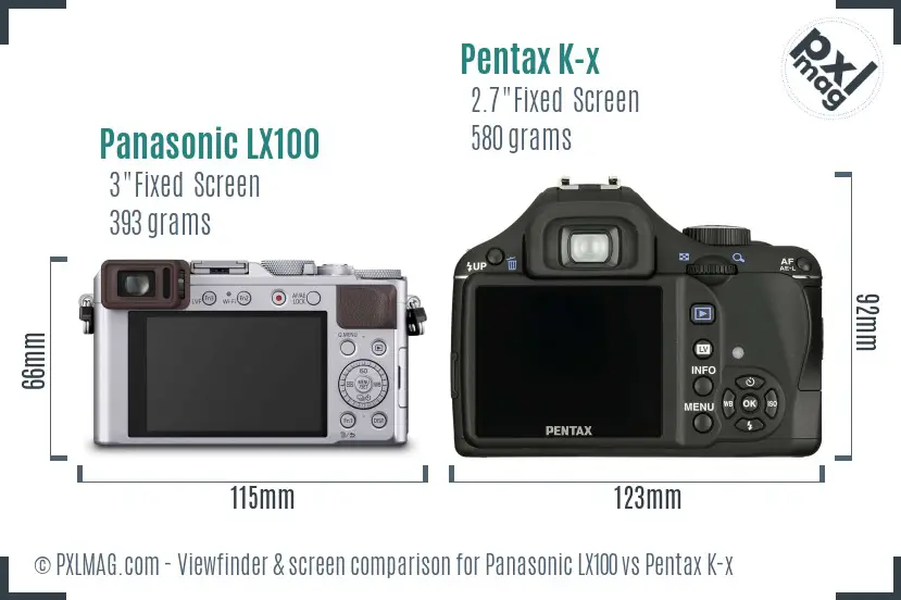 Panasonic LX100 vs Pentax K-x Screen and Viewfinder comparison