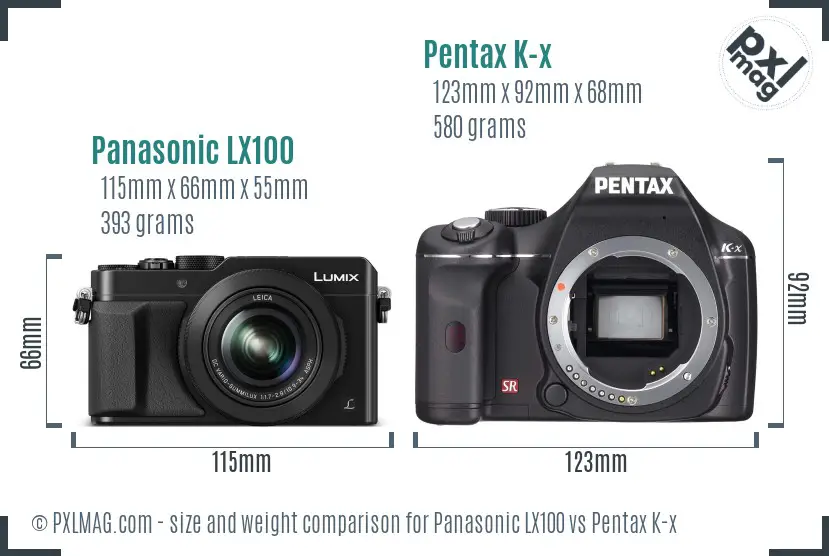 Panasonic LX100 vs Pentax K-x size comparison