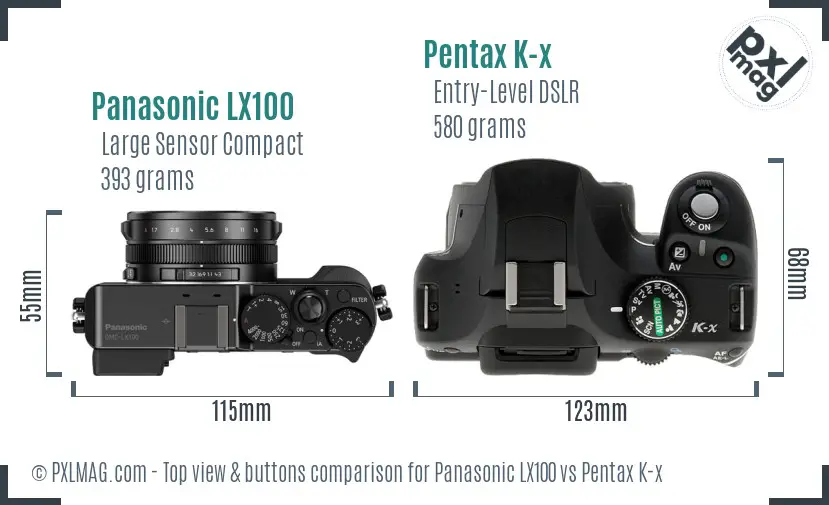 Panasonic LX100 vs Pentax K-x top view buttons comparison