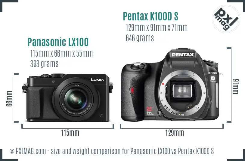 Panasonic LX100 vs Pentax K100D S size comparison
