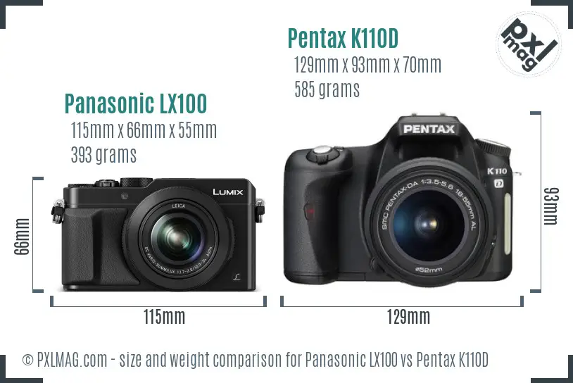 Panasonic LX100 vs Pentax K110D size comparison