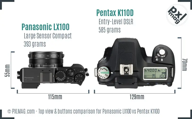 Panasonic LX100 vs Pentax K110D top view buttons comparison