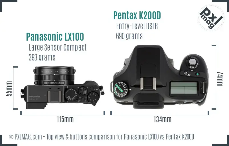 Panasonic LX100 vs Pentax K200D top view buttons comparison